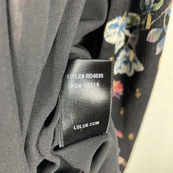 Lulus Size S NWT Divine Days Black Floral Print Wrap Dress - Picture 8 of 8